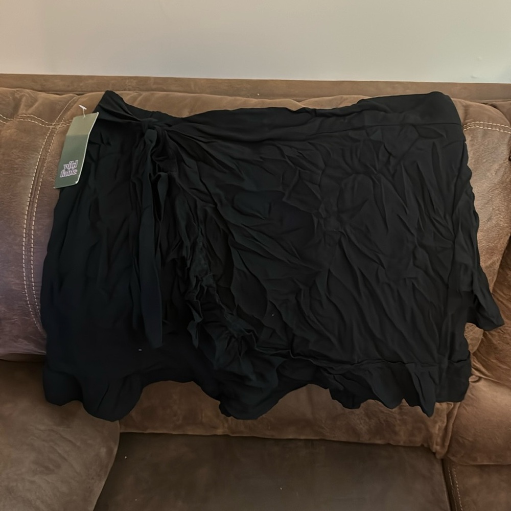 Wild Fable Ruffle Hem Black Wrap Skirt
